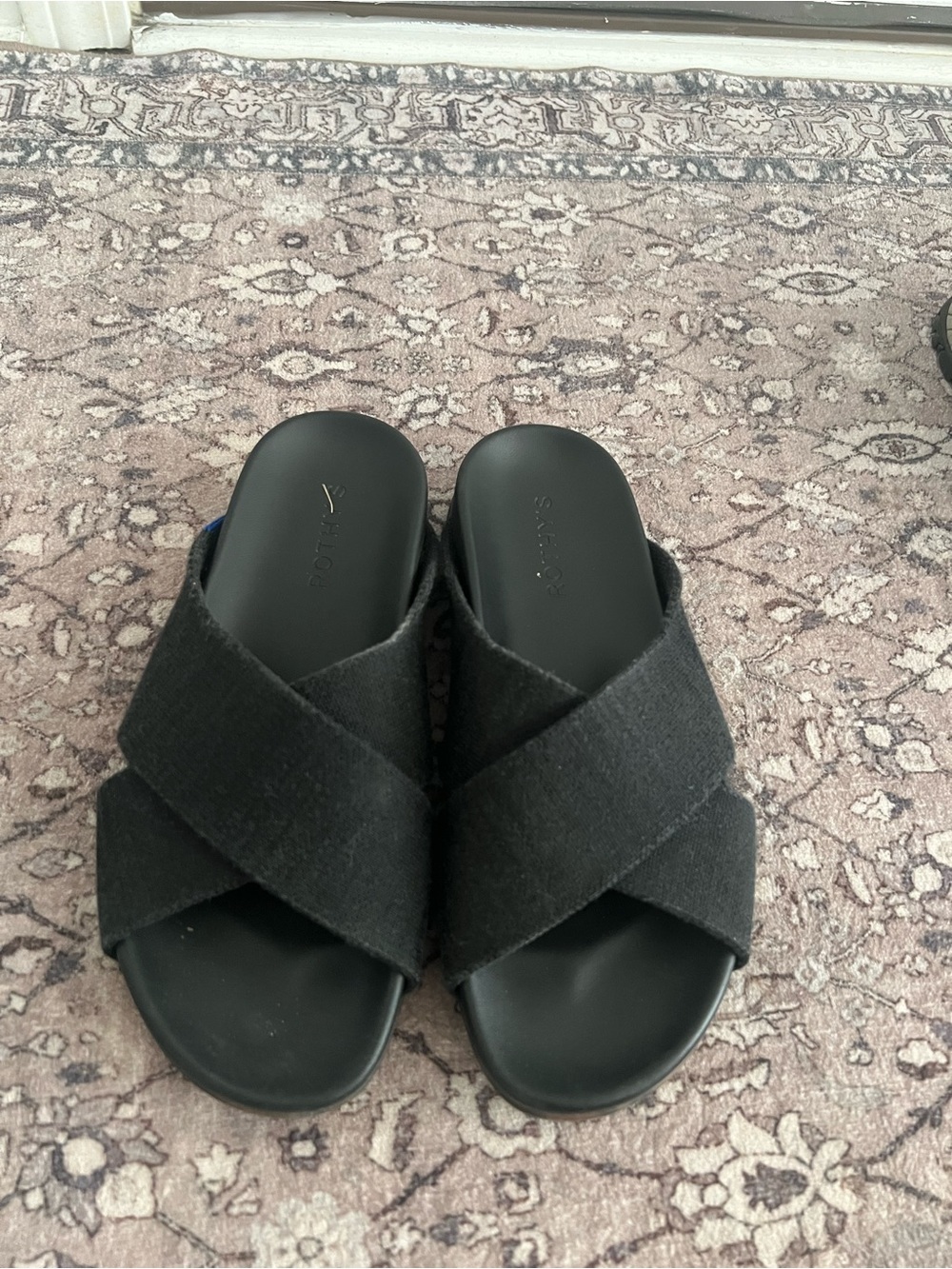 Rothy’s Weekend Black Cross Strap Slide Sandals